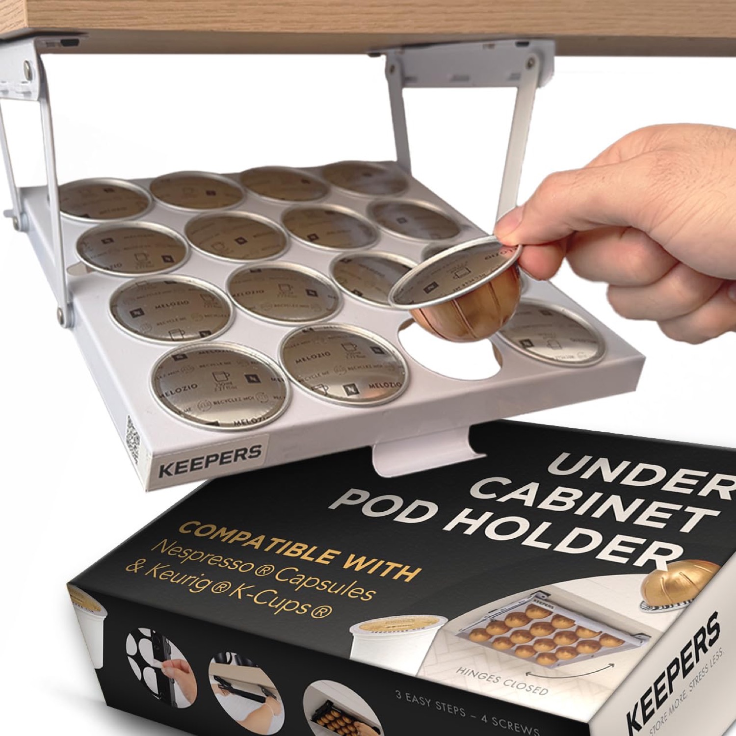 Coffee Keeper Bold (WHITE) under-cabinet pod holder