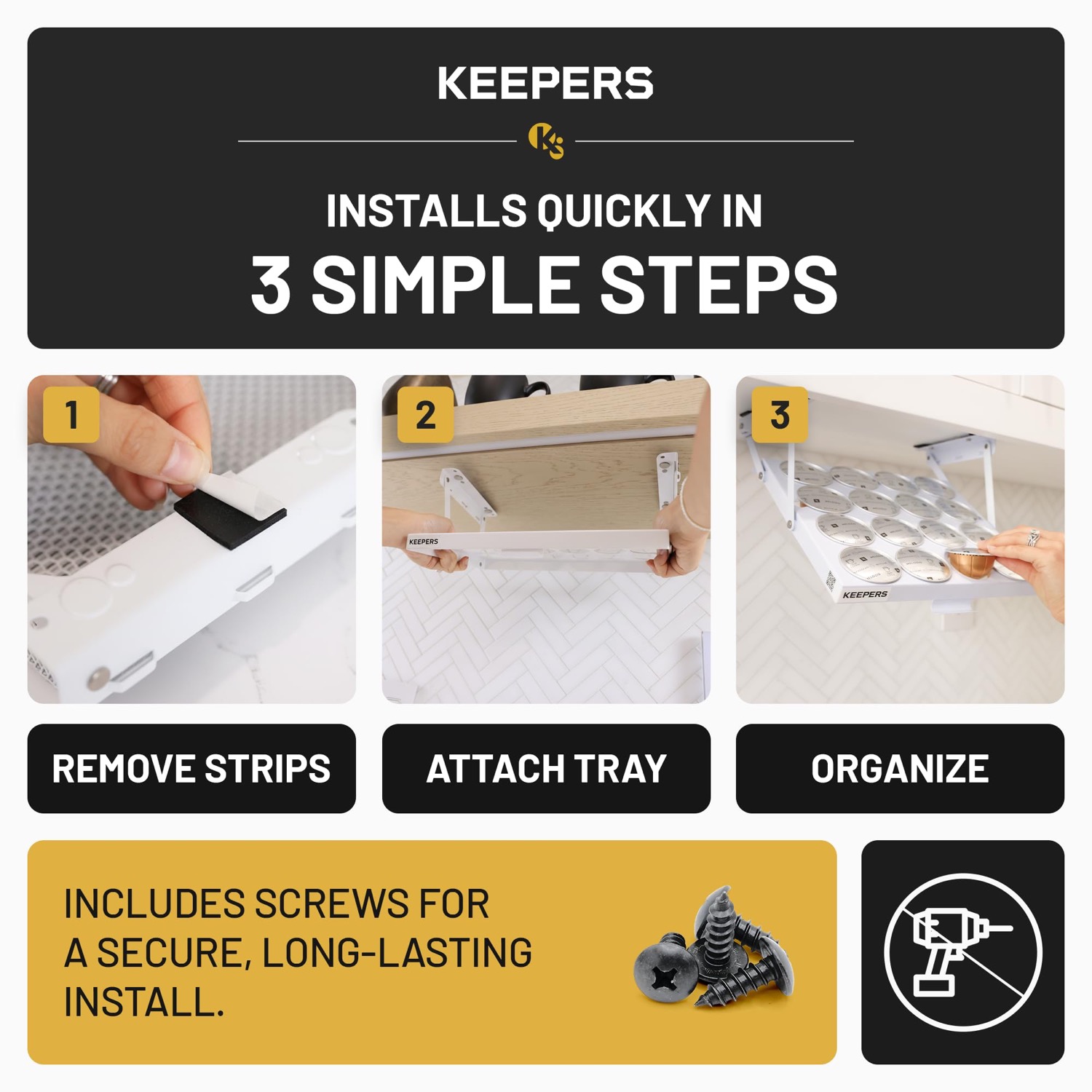 Coffee Keeper Bold (WHITE) under-cabinet pod holder