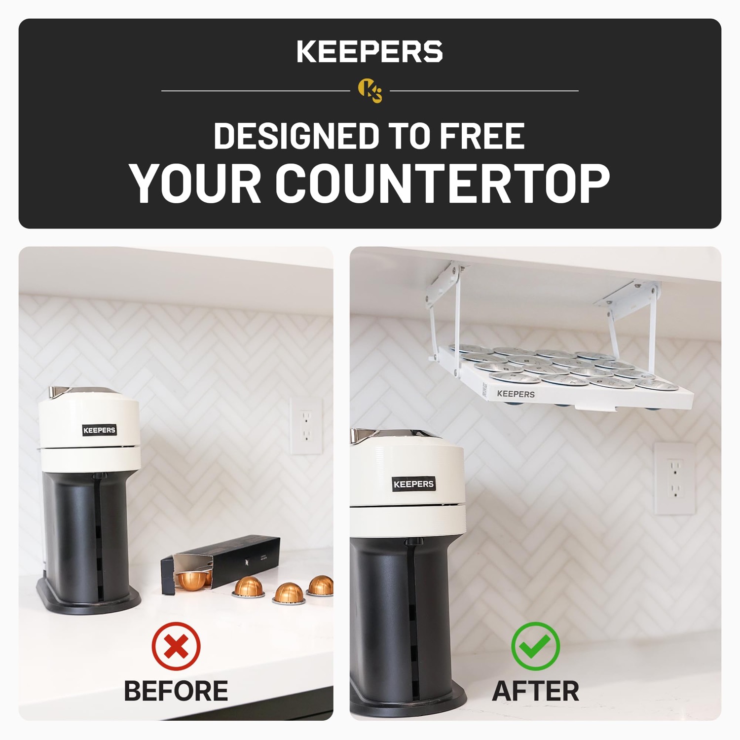 Coffee Keeper Bold (WHITE) under-cabinet pod holder