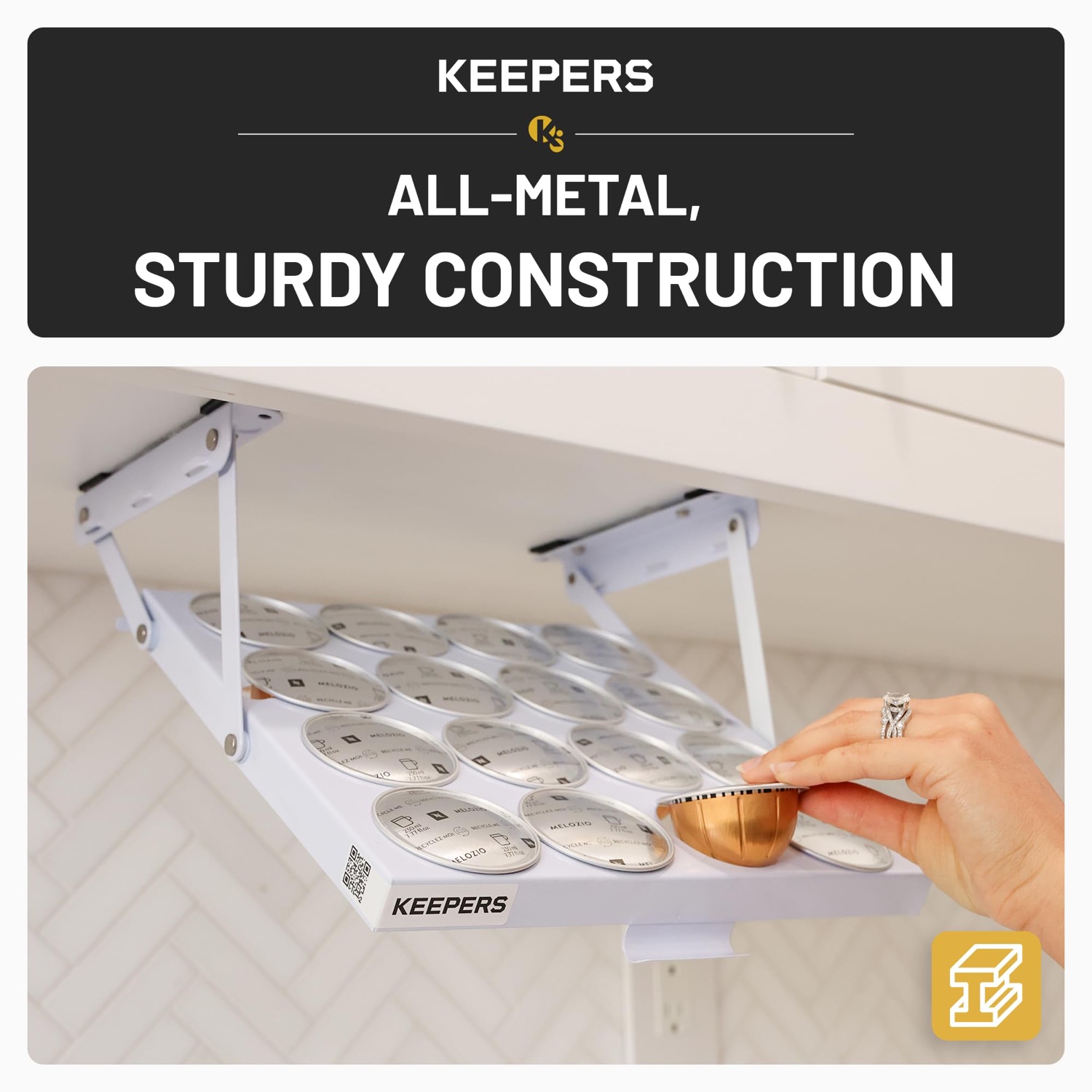 Coffee Keeper Bold (WHITE) under-cabinet pod holder