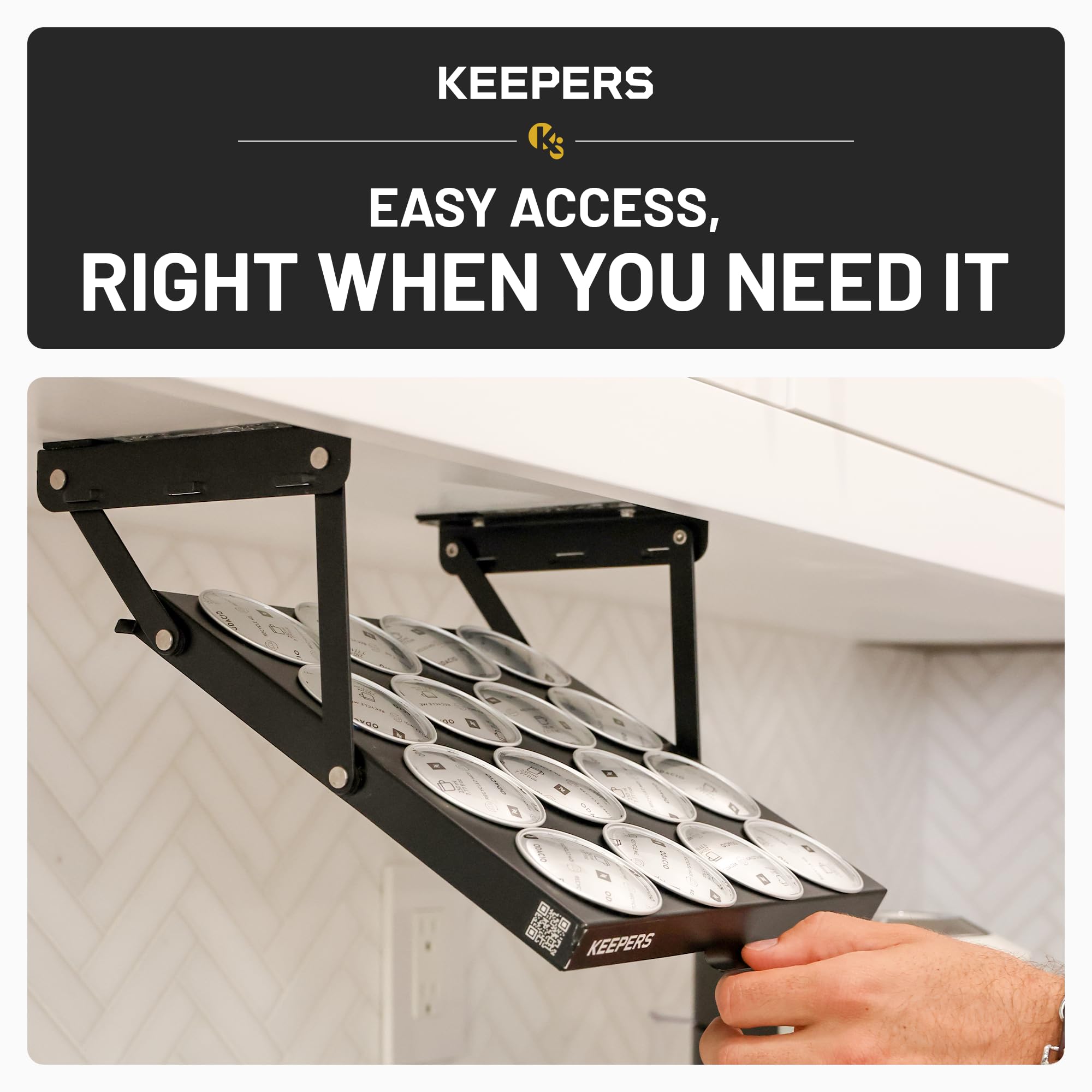 Coffee Keepers Bold black under cabinet K-cup holder — easy access feature shot