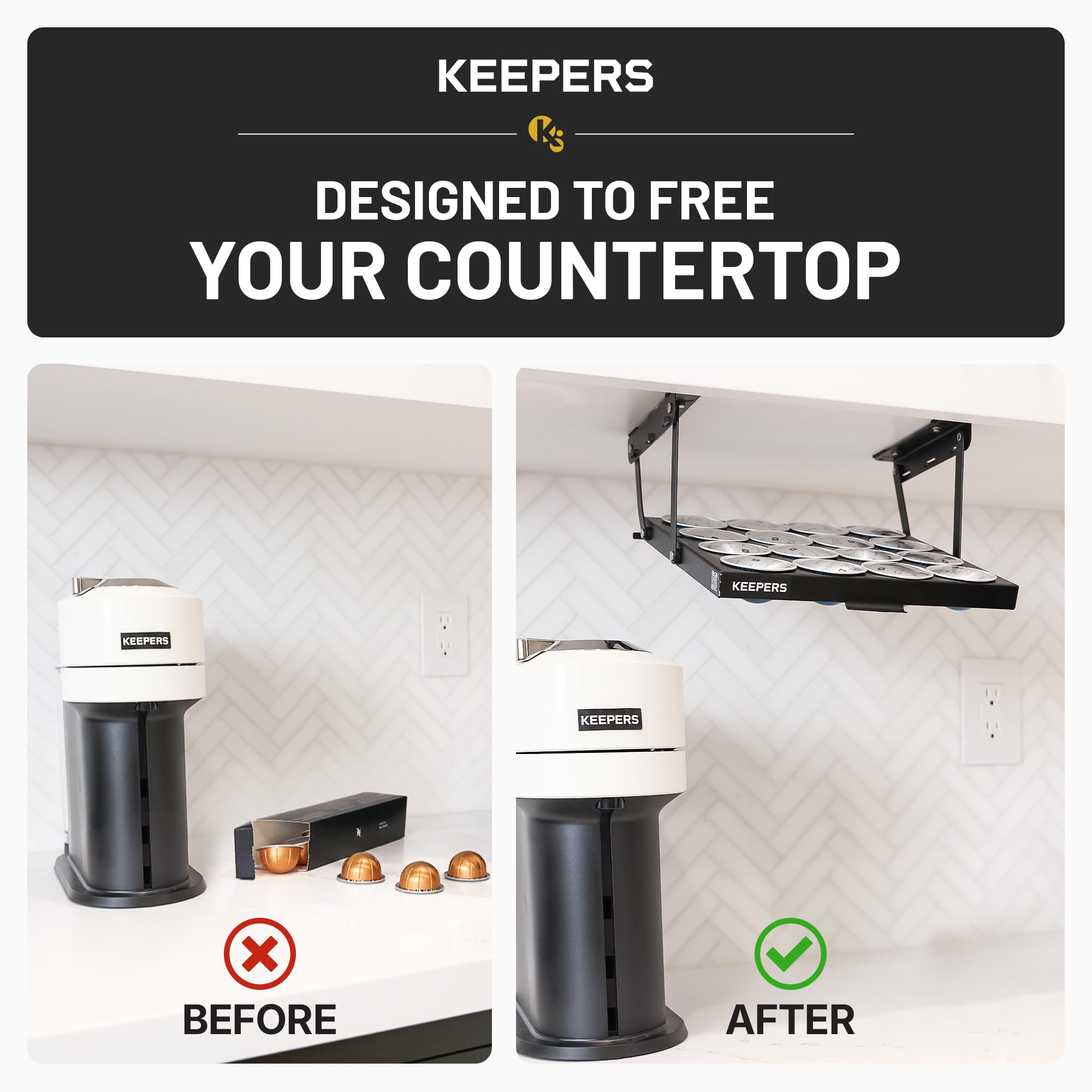 Coffee Keepers Bold black under cabinet K-cup holder — dimensions and specifications view