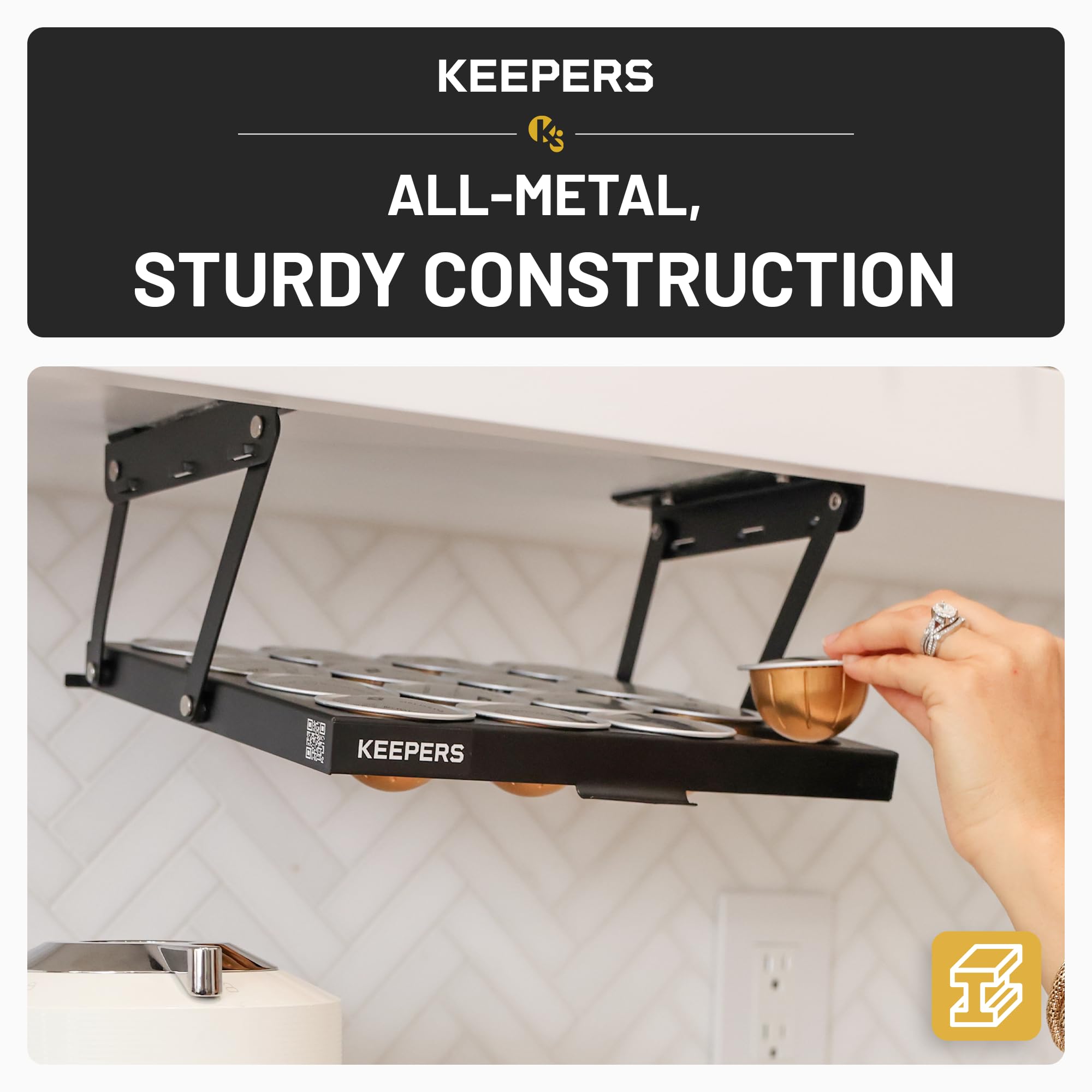 Coffee Keepers Bold black under cabinet K-cup holder — installation steps diagram