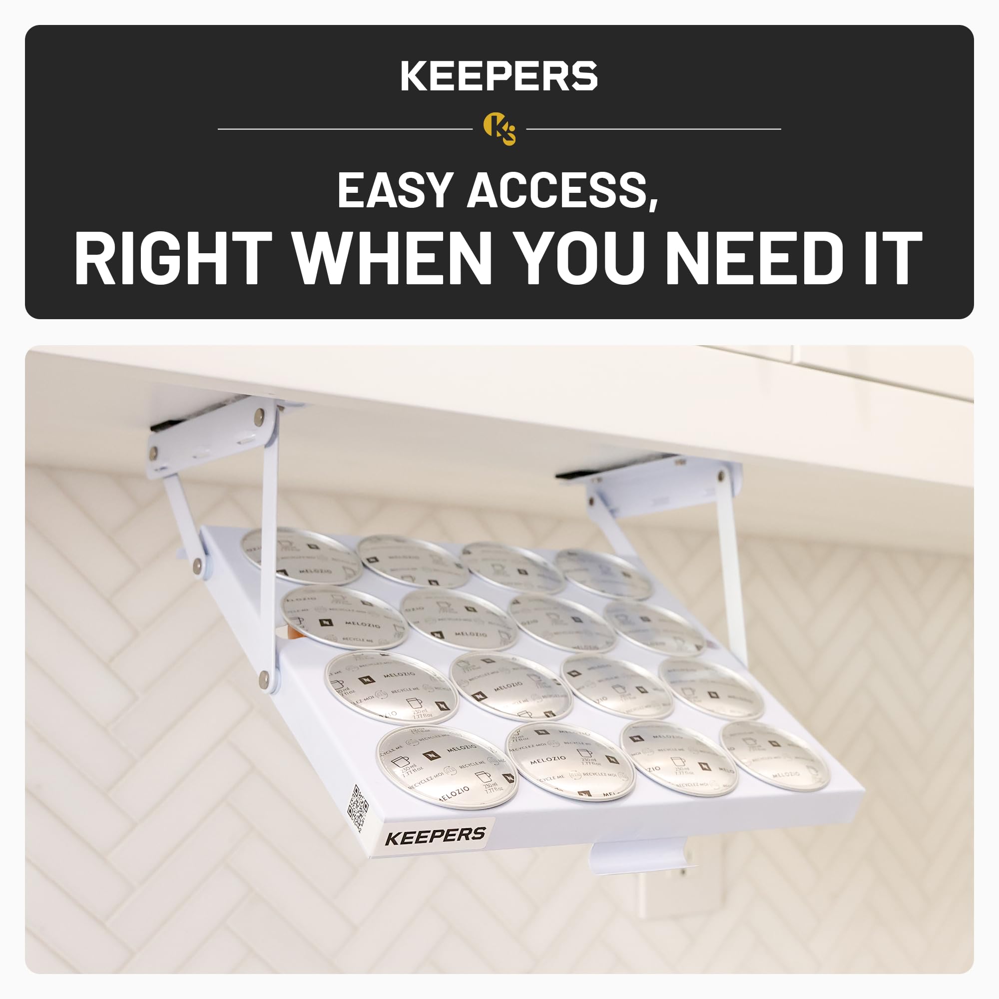 Coffee Keepers Bold white under cabinet K-cup holder — easy access feature shot