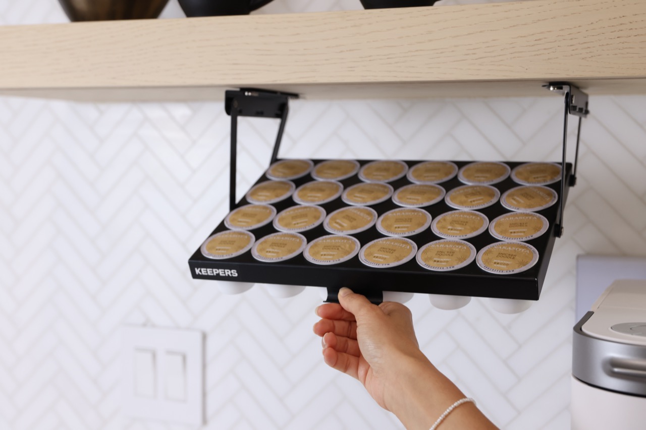 Coffee Pod Organizer for the Office Breakroom in use