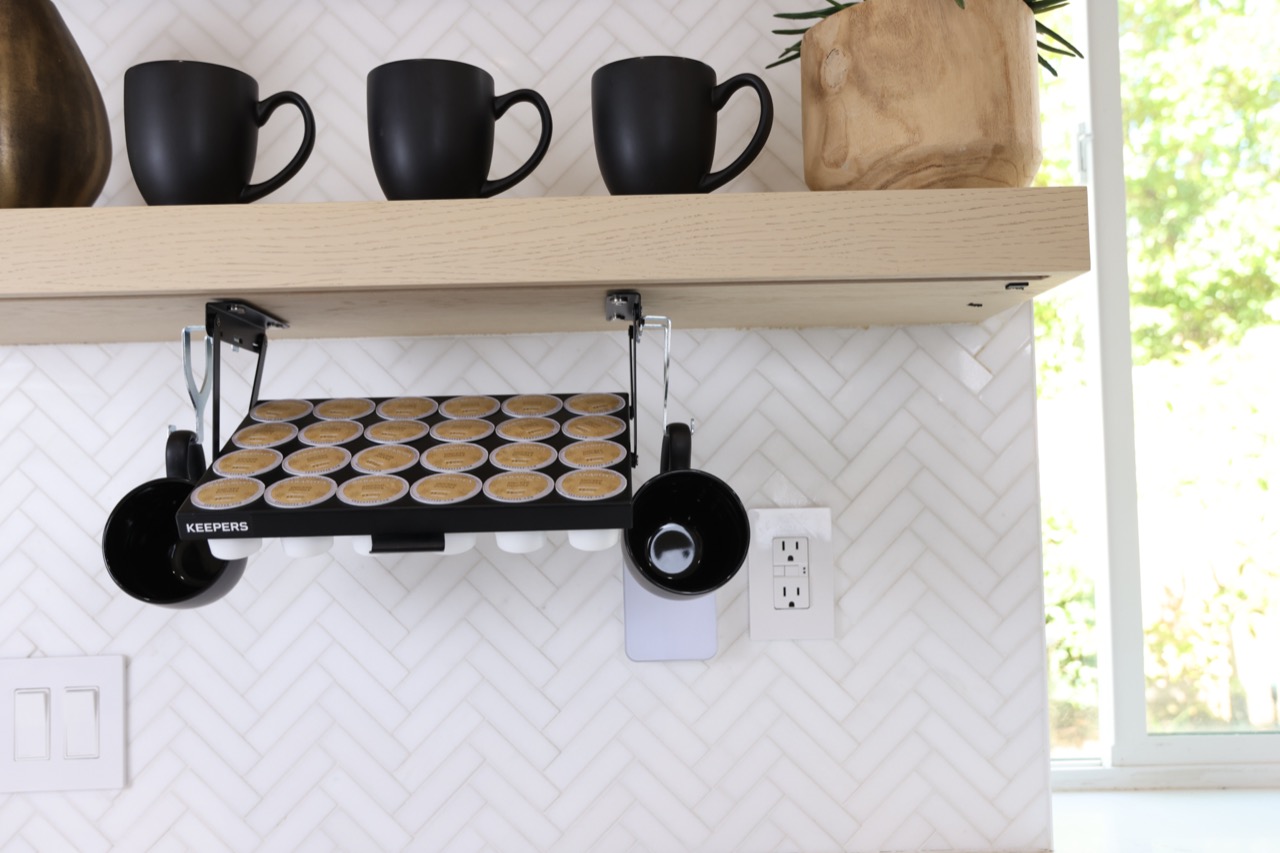 No-Drill Coffee Station Organizer for Renters in use